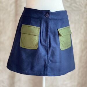 re:named Navy Felt Mini Cargo Skirt w/Green Pockets Gorpcore Army Utility Size M
